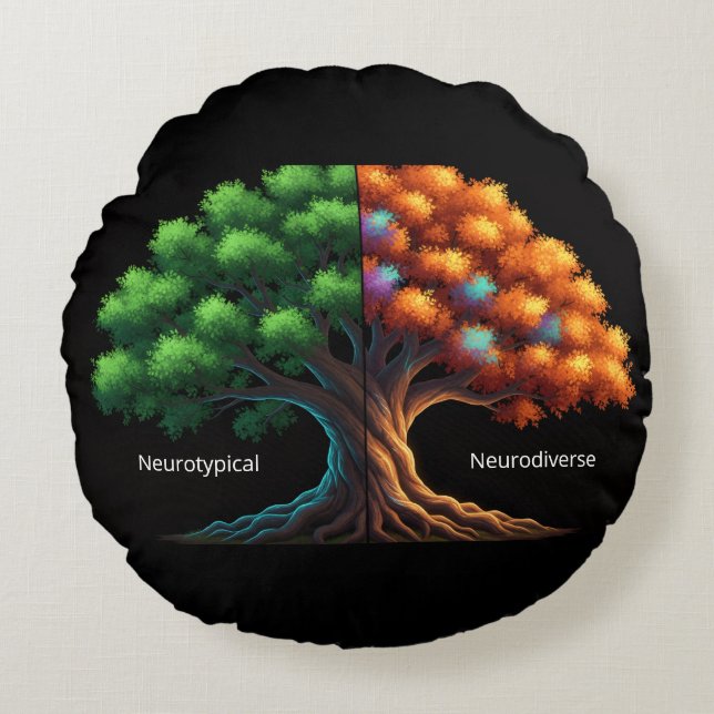 Neurotypical vs. Neurodiverse Round Pillow (Front)