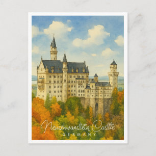 Neuschwanstein Castle Bavaria   Watercolor Holiday Postcard