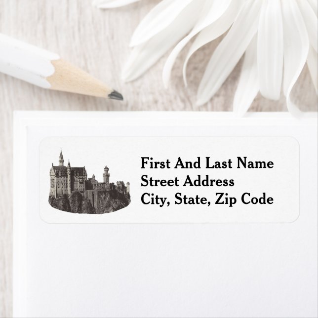Neuschwanstein Castle Black and White Historic Art Label (Insitu)