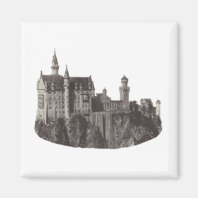 Neuschwanstein Castle Black and White Historic Art Magnet (Front)