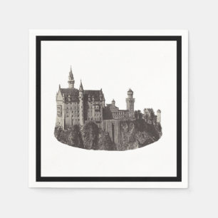 Neuschwanstein Castle Black and White Historic Art Napkins
