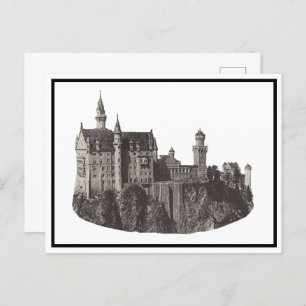 Neuschwanstein Castle Black and White Historic Art Postcard