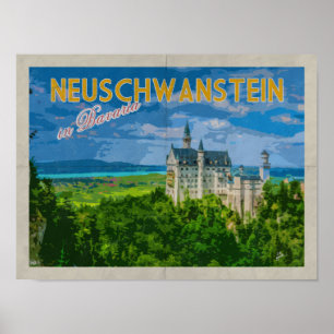 Neuschwanstein Castle Distressed Vintage Travel Poster