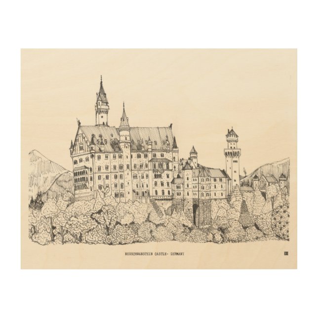 Neuschwanstein Castle Germany Fine Line Art (Front)