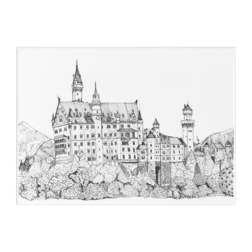 Neuschwanstein Castle Germany Fine Line Art