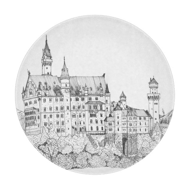 Neuschwanstein Castle Germany Fine Line Art Cutting Board (Front)