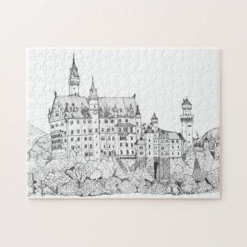 Neuschwanstein Castle Germany Fine Line Art Jigsaw Puzzle