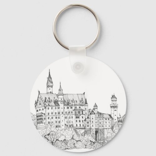 Neuschwanstein Castle Germany Fine Line Art Keychain