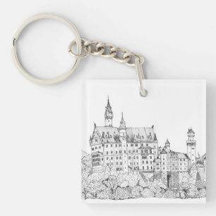 Neuschwanstein Castle Germany Fine Line Art Keychain