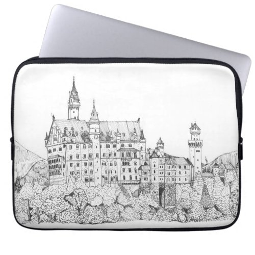 Neuschwanstein Castle Germany Fine Line Art Laptop Sleeve