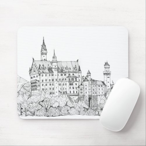 Neuschwanstein Castle Germany Fine Line Art Mouse Pad