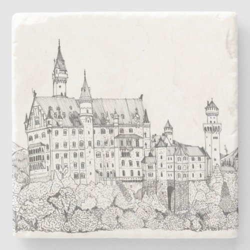Neuschwanstein Castle Germany Fine Line Art Stone Coaster