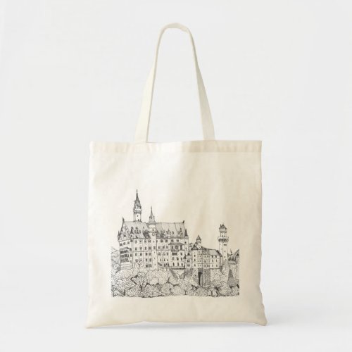 Neuschwanstein Castle Germany Fine Line Art Tote Bag