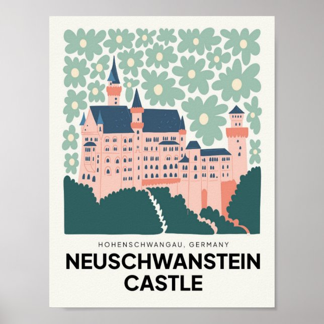 Neuschwanstein Castle Germany travel floral art Poster (Front)