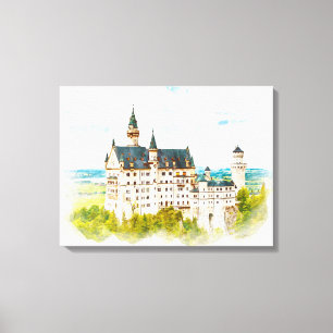 Neuschwanstein Castle Germany Watercolor Painting Canvas Print
