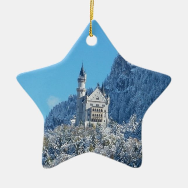 Neuschwanstein Castle in Winter Ceramic Ornament (Front)