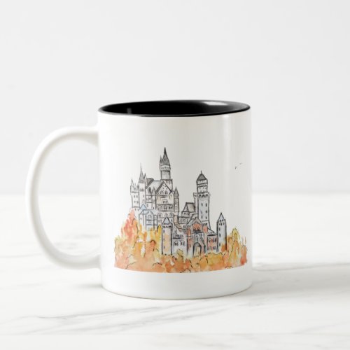 Neuschwanstein Castle ink and watercolor Two_Tone Coffee Mug