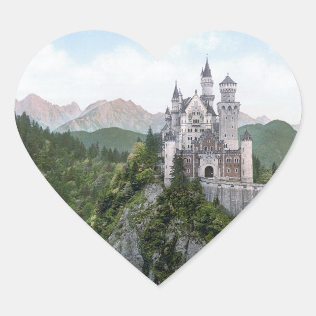 Neuschwanstein Castle Lithograph Heart Sticker (Front)