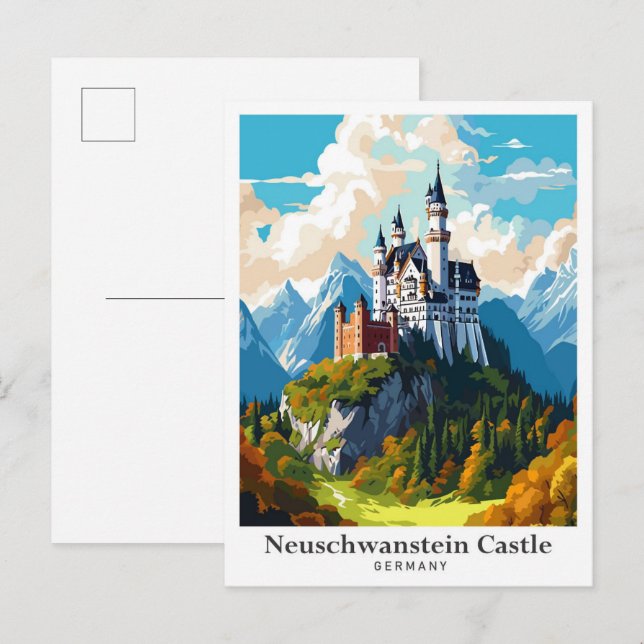 Neuschwanstein Castle Vintage Travel Illustration Postcard (Front/Back)