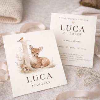 Neutraal geboortekaartje hertje monogram L  Card