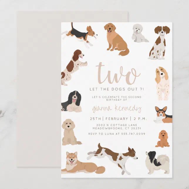 Neutral 2nd Birthday Two Let the Dogs Out Invite | Zazzle