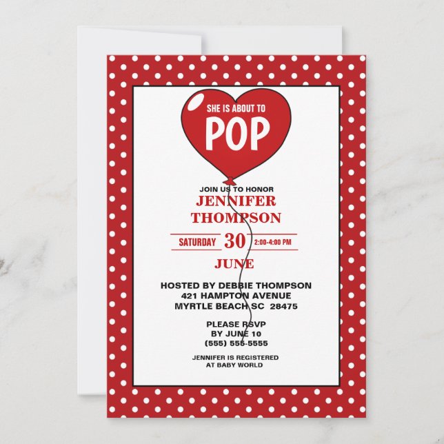 Neutral About to Pop Red Baby Shower Invitation (Front)