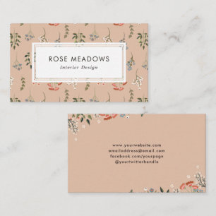Neutral Abstract Boho Wildflowers Pattern Business Card