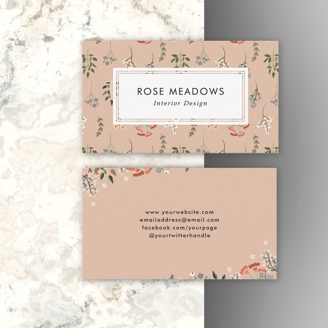 Neutral Abstract Boho Wildflowers Pattern Business Card (Creator Uploaded)