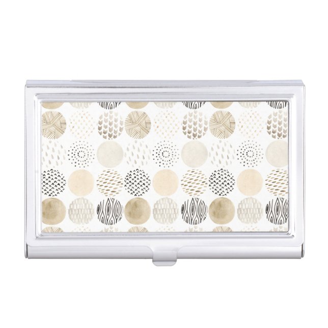Neutral Abstract Circle Pattern Business Card Holder (Front)