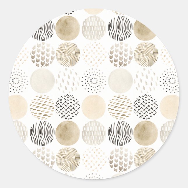 Neutral Abstract Circle Pattern Classic Round Sticker (Front)