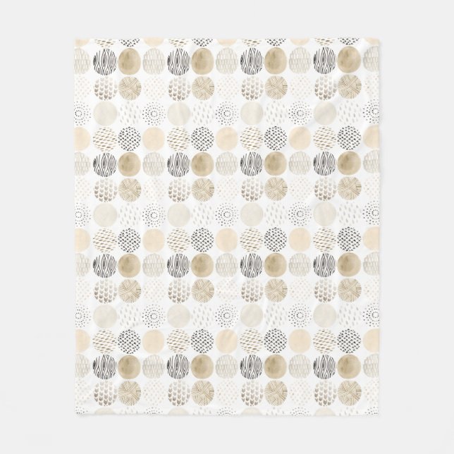 Neutral Abstract Circle Pattern Fleece Blanket (Front)