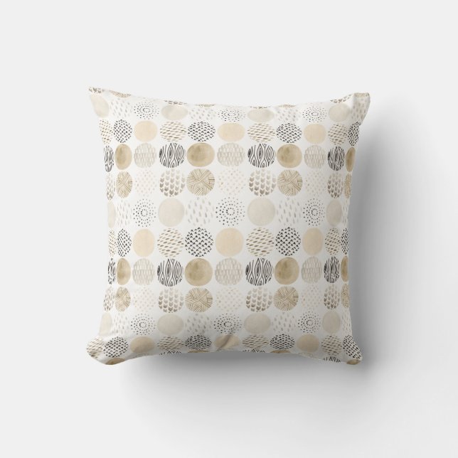 Neutral Abstract Circle Pattern Throw Pillow (Front)