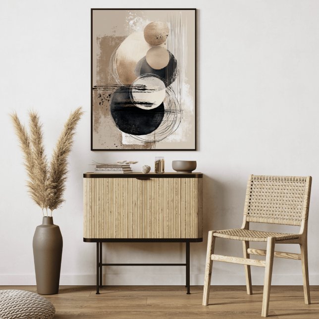 Neutral Abstract Circles Beige Black Minimalist Canvas Print (Creator Uploaded)