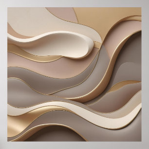 Neutral Abstract Elegance – Layered 3D Flow in Bei Poster