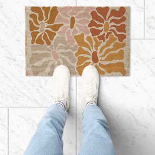 Neutral Abstract Flower Hippie Coir Fiber Doormat