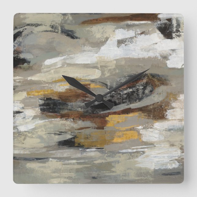 Neutral Abstract Gray Print | Silvia Vassileva Square Wall Clock (Front)