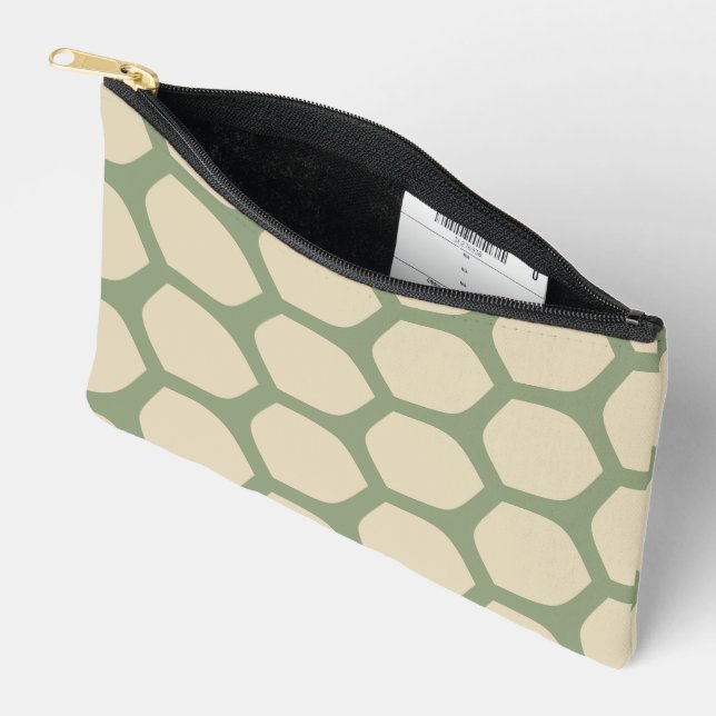 Neutral Abstract Green & Beige Minimal Pattern Accessory Pouch (Open)