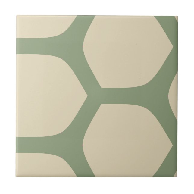 Neutral Abstract Green & Beige Minimal Pattern Ceramic Tile (Front)