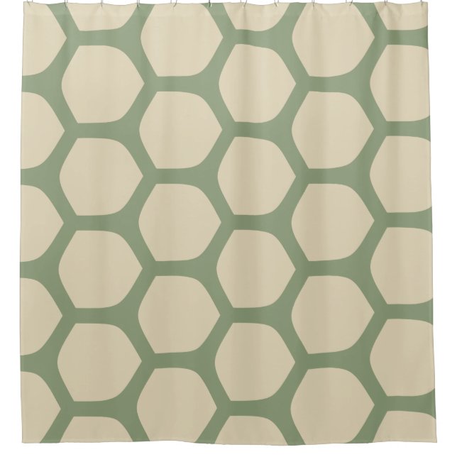 Neutral Abstract Green & Beige Minimal Pattern Shower Curtain (Front)