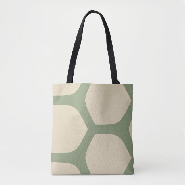 Neutral Abstract Green & Beige Minimal Pattern Tote Bag (Front)
