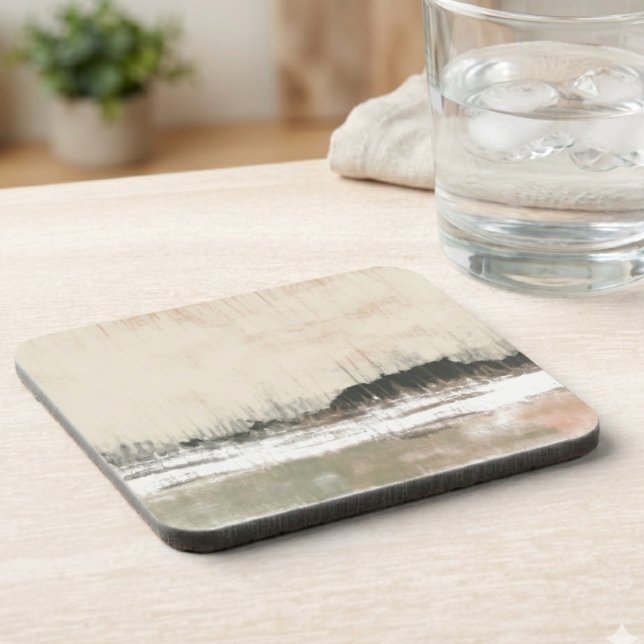 Neutral abstract landscape beverage coaster (This neutral abstract landscape makes a soothing addition to a home as a housewarming gift.)