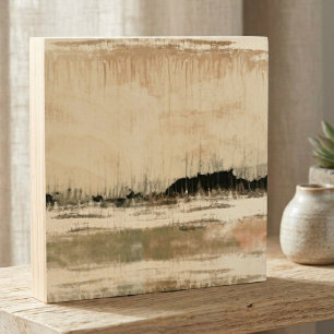 Neutral abstract landscape painting wood wall art