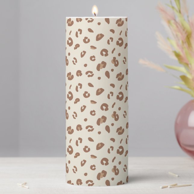 Neutral Abstract Leopard Print Pattern | Modern An Pillar Candle (In Situ)