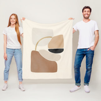 Neutral Abstract Shapes | Minimal Modern Fine Art Fleece Blanket