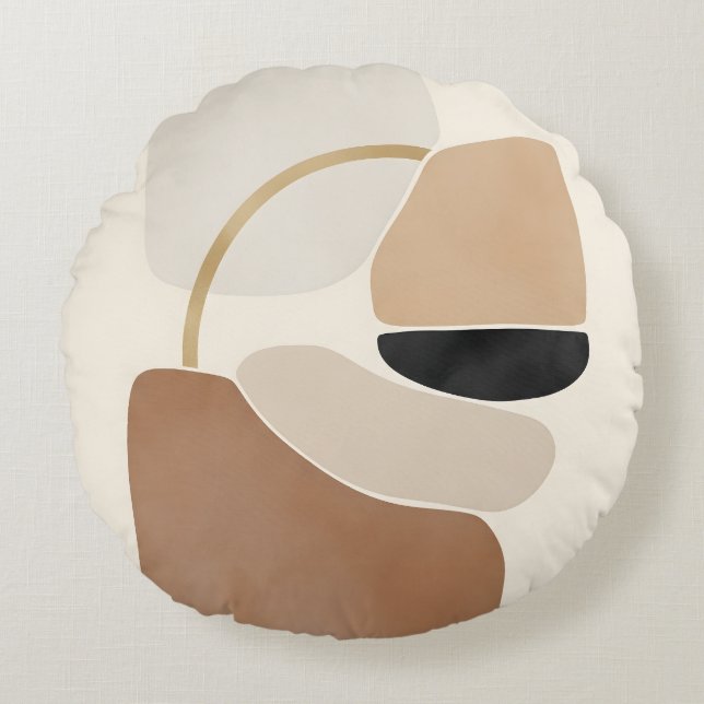 Neutral Abstract Shapes | Minimal Modern Fine Art  Round Pillow (Front)
