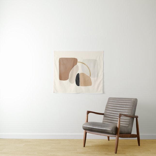 Neutral Abstract Shapes | Minimal Modern Fine Art  Tapestry (In Situ (Horizontal))