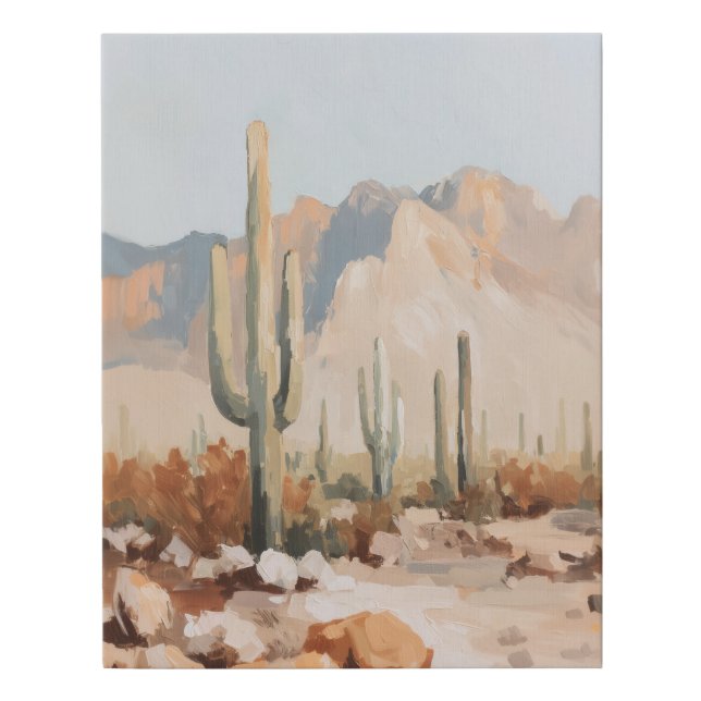 Neutral Abstract Western Desert Cactus Landscape Faux Canvas Print (Front)