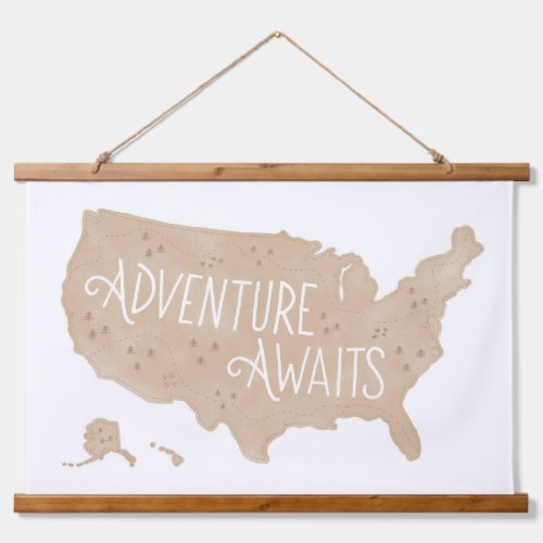 Neutral Adventure Awaits US Map Kids Room Decor Hanging Tapestry