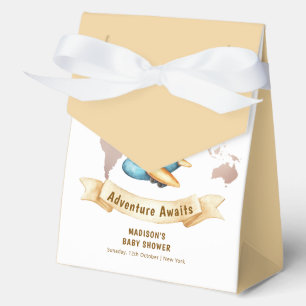 Neutral Adventure World Map Airplane Baby Shower Favor Boxes