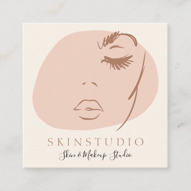 Neutral Aesthetic Feminine Face Beauty Skincare Square Business Card
